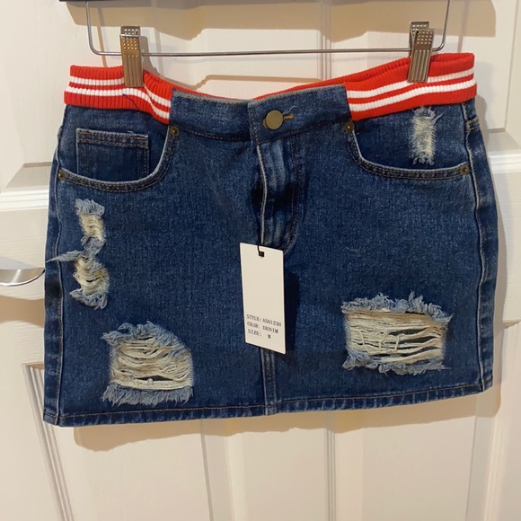 Dance & Marvel distressed banded denim mini skirt - Picture 1 of 2